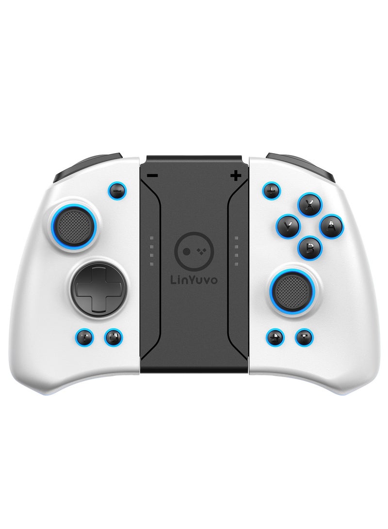 LinYuvo وحدة تحكم ألعاب بلوتوث Classic Joypad LinYuvo KS33 لجهاز Switch و Switch Lite و Switch OLED مع 8 ألوان من إضاءة RGB، عصا معدنية، جيروسكوب بستة محاور، وظيفة Turbo، اهتزاز مزدوج قابل للتعديل، وظيفة الاستيقاظ، تحكم بالحركة، انفجار سريع، بطارية 500mAh - Image 1